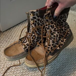 Sperry Leopard Print Lace-Up Boots